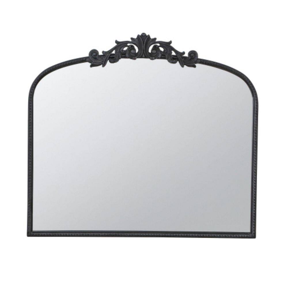40 in. W x 31 in. H Black Arch Mirror and Baroque Inspired Frame Modern Wall Mount Mirror Wall Decor Design Mirror
