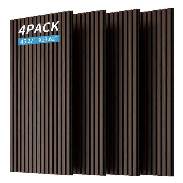 45.27 in. Dark Walnut Wood Acoustic Panels 3D Fluted MDF Wall & Ceiling Panels for Sound Absorption&Decoration (4-Pack)