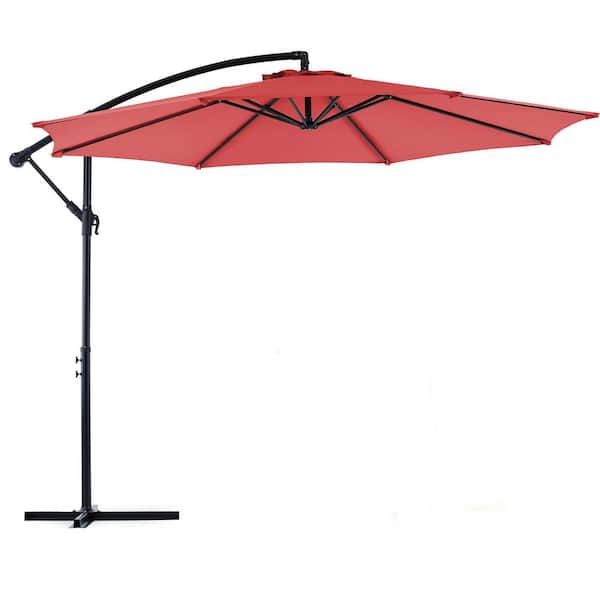 Siavonce 9.8 ft. Patio Beach Umbrella Hanging Cantilever Umbrella Outdoor Sun Shade with Easy Tilt Adjustment and 8 Ribs, Red