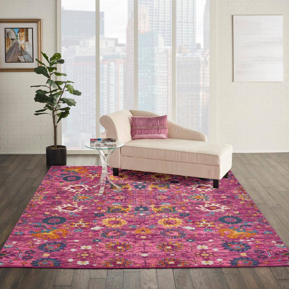 Fuchsia Floral Fantasy 9' x 12' Synthetic Easy-Care Rug