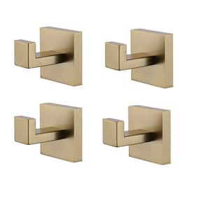 4-pieces Wall-Mounted J-Hook Stainless Steel Bathroom Robe/Towel Hook in Brushed Gold