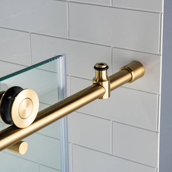 Lowestoft 56 in. to 60 in. x 76 in. Frameless Sliding Shower Door with Shatter Retention Glass in Brushed Gold
