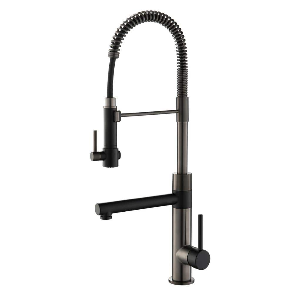 Kraus Artec Pro 2-Function Commercial Style Pre-Rinse Kitchen Faucet with Pull-Down Spring Spout and Pot Filler  Matte Black/Black Stainless-Steel Finish