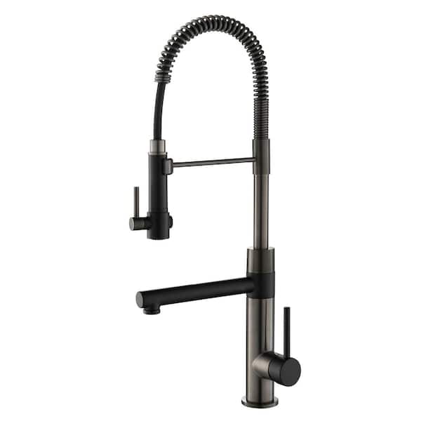 KRAUS Artec Pro Single Handle Pull Down Sprayer Kitchen Faucet with Pot Filler in Matte Black/Black Stainless Steel