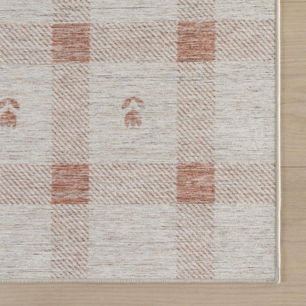 DASH & ALBERT Gingham Machine Washable Blush 4 ft. x 6 ft. Indoor