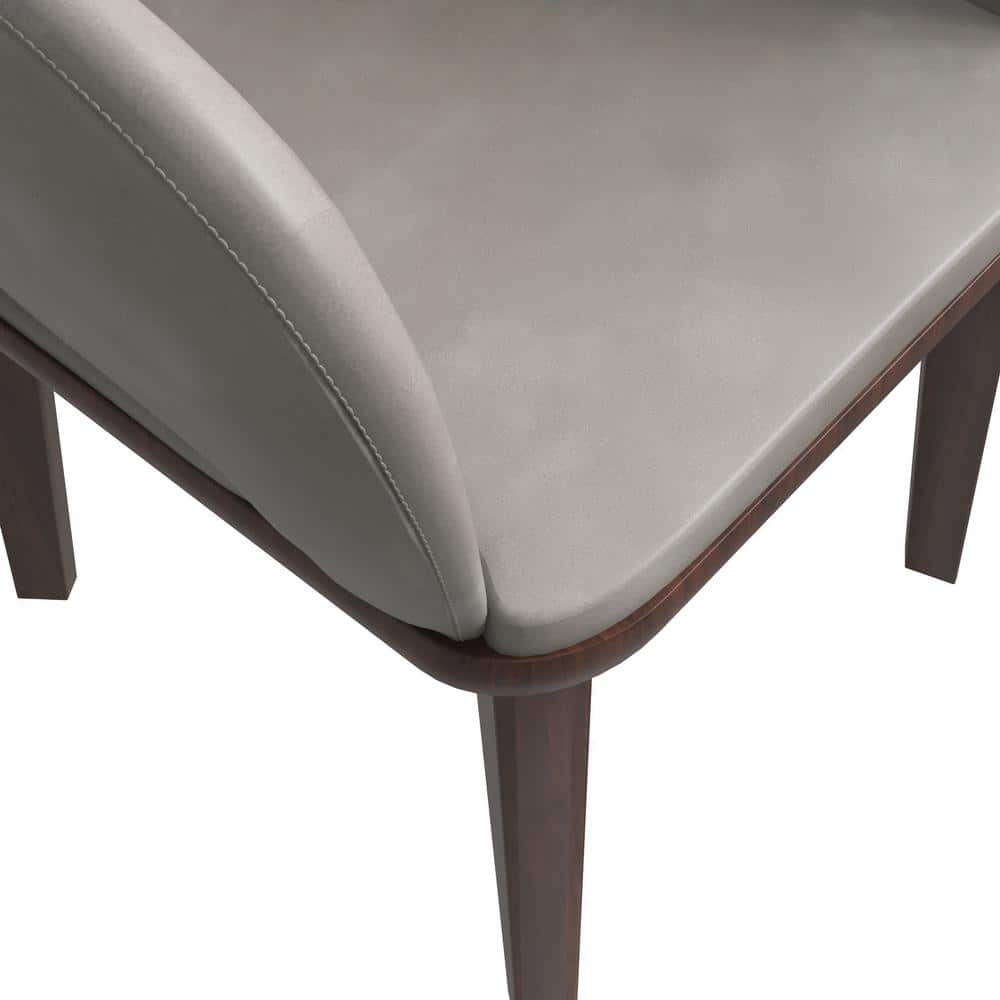 Gray Faux Leather Arm Chair with Rubberwood Legs