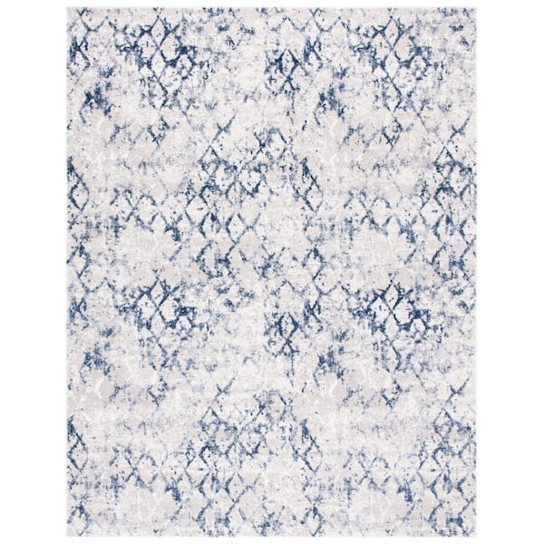 Amelia Gray/Navy 11 ft. x 15 ft. Abstract Diamond Area Rug