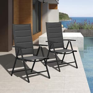 Outdoor Patio Sling Chairs Folding Chairs Outdoor Reclining Camping Chairs with Soft Cotton-Padded Seat Black (Set of 2)