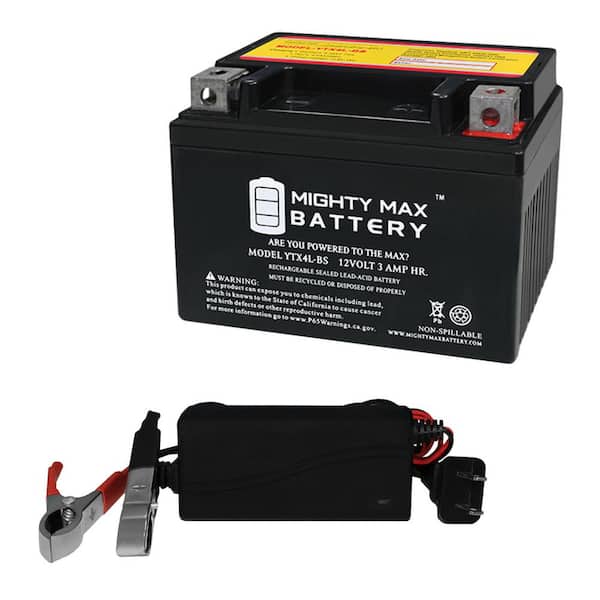 MIGHTY MAX BATTERY YTX4L-BS SLA Replaces RideOn Mower ATV Quad Buggy + 12V 1Amp Charger