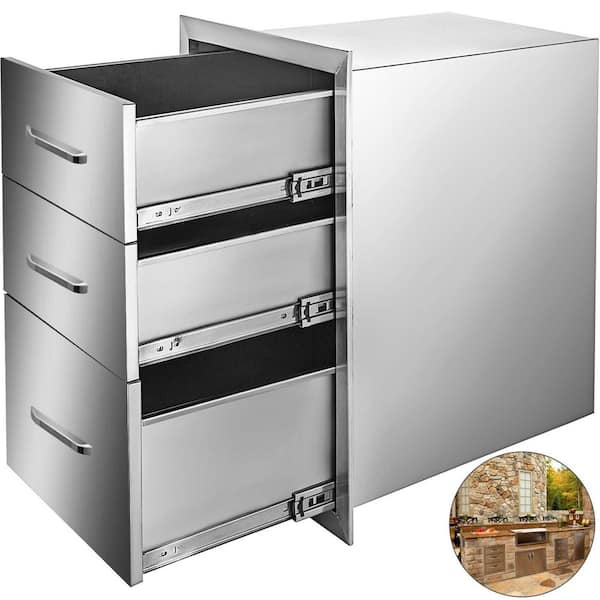 18 in. W x 23.2 in. H x 23.1 in. D Outdoor Kitchen Stainless Steel Triple BBQ Access Drawers with Chrome Handle