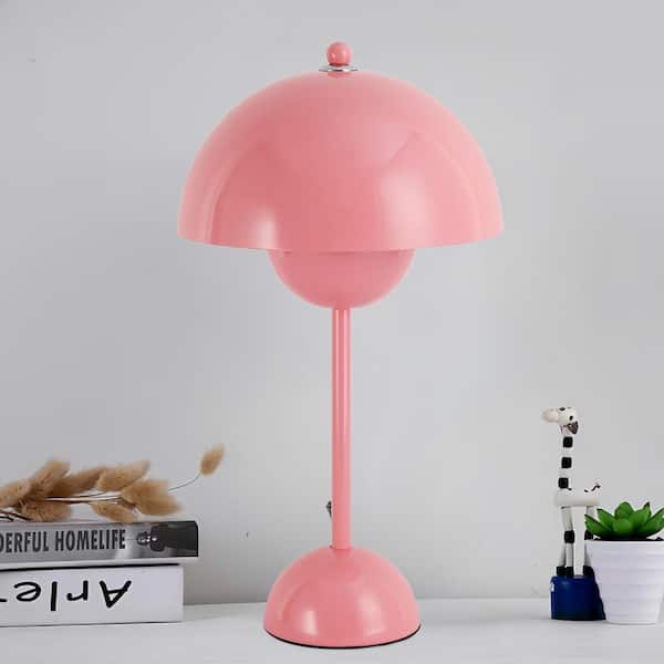 SUNLLOK 13.4 in. Pink Vintage 1-Light Flowerpot Table Lamp for