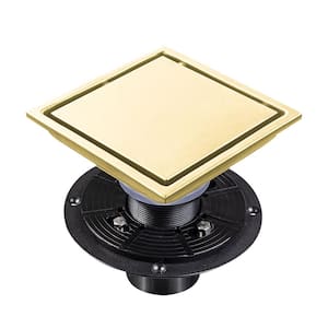 6 in. 1-Piece Square Stainless Steel Bathroom Shower Floor Drain Bath Hardware Set in Brushed Gold