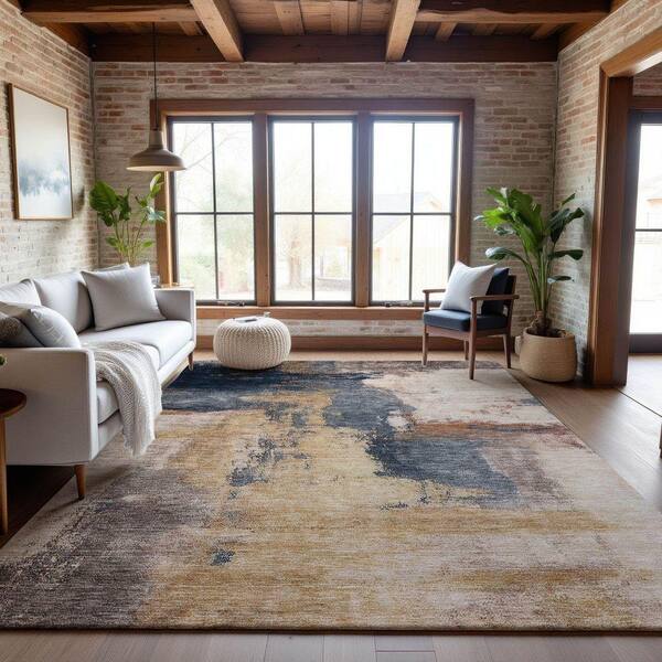 Mayfield Premium Machine Washable Abstract AMF1068 Gold 9 ft. x 12 ft. Area Rug