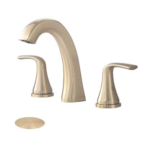 8 in. Widespread Double Handles Bathroom Faucet with Drain Kit in Brushed Gold