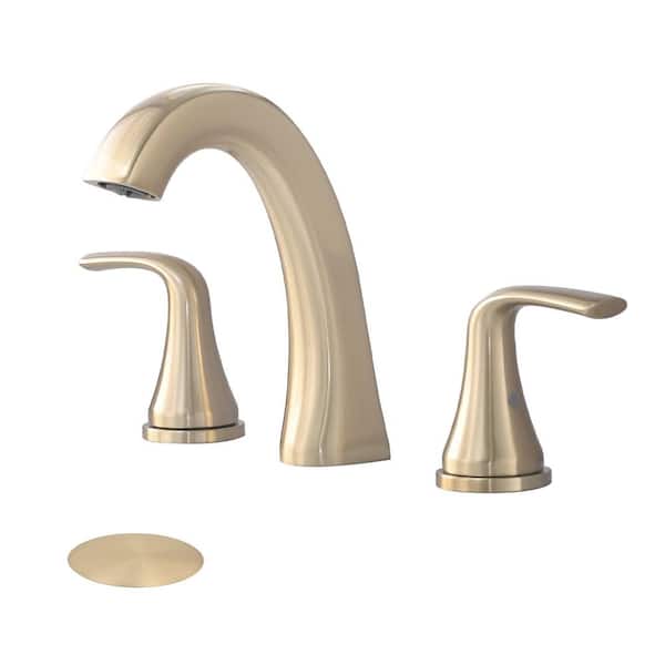 YASINU 8 in. Widespread Double Handles Bathroom Faucet with Drain Kit in Brushed Gold
