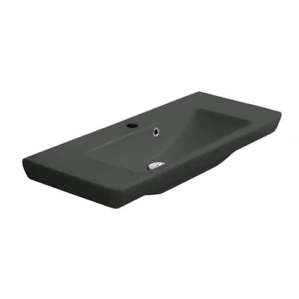 Nameeks Porto Ceramic Rectangle Wall Mounted Bathroom Sink in Matte Black