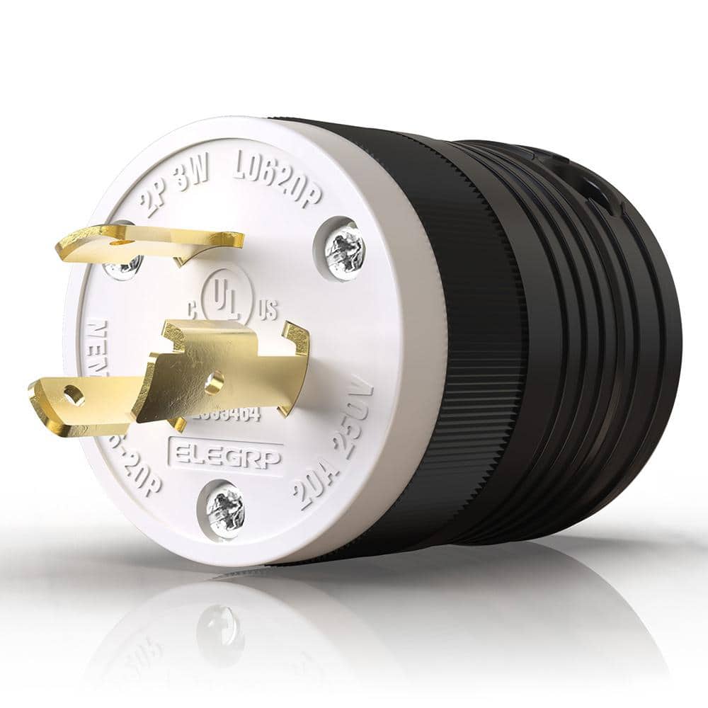 20 Amp 250-Volt NEMA L6-20P Locking Plug, Industrial Grade Grounding Heavy-Duty, Black/White price history on PriceWatchPro