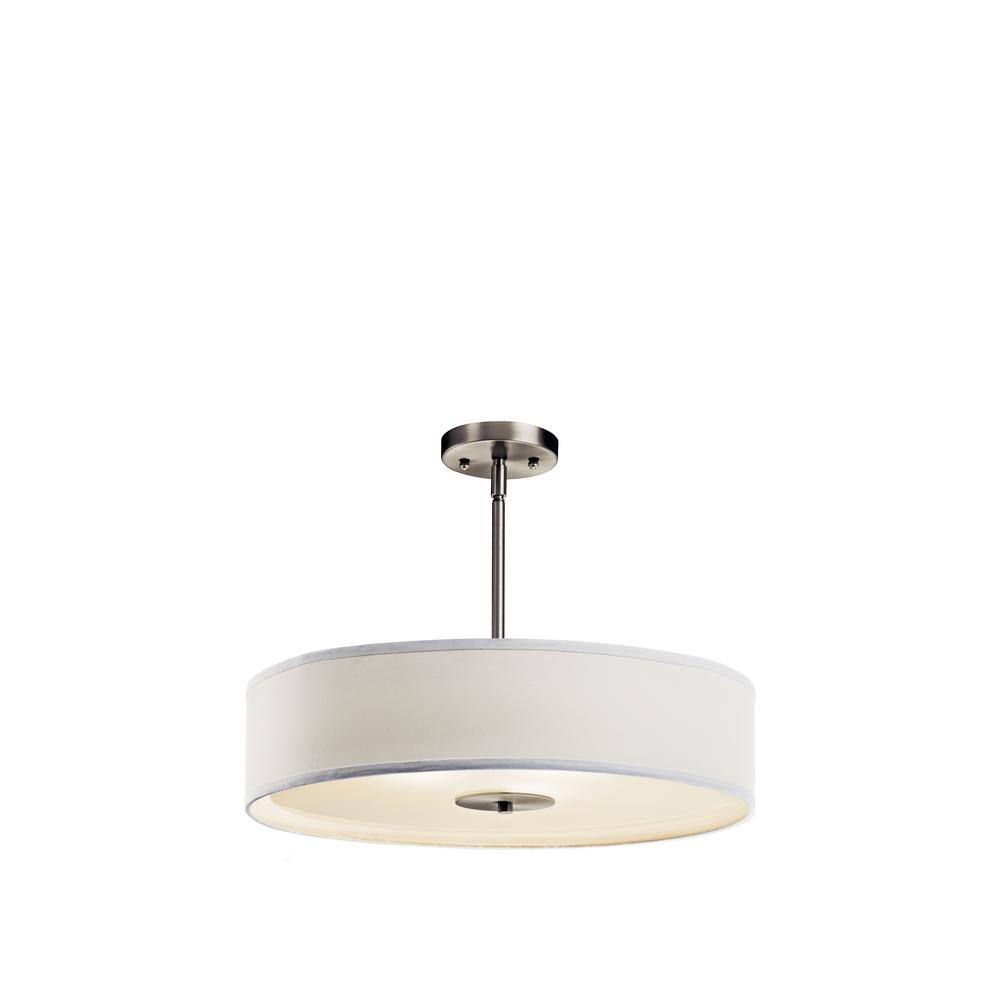 Transitional 20" Black and White Drum Pendant with Nickel Finish