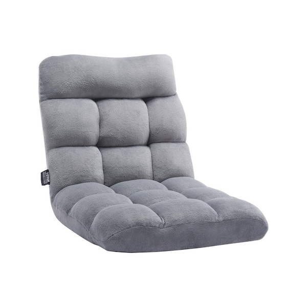 Floor Chair, Recycled Foam Folding Sofa Chair with 14 Adjustable Positions, Floor Chair with Back, Gray Plastic