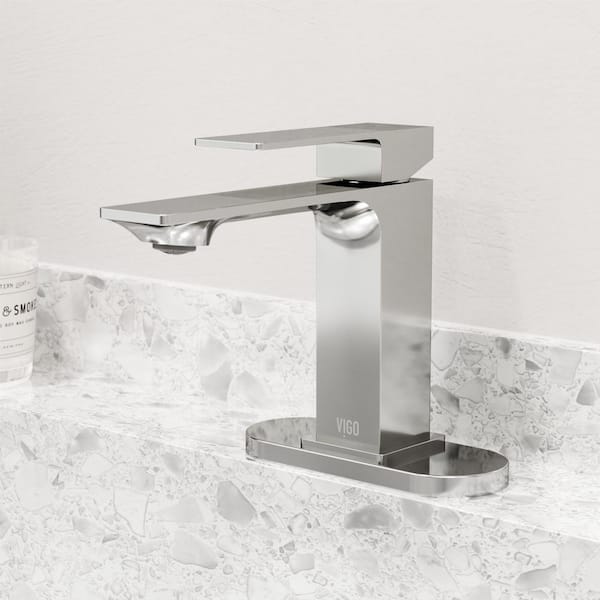 VIGO Dunn Single-Handle Single Hole Bathroom Faucet with Deck Plate in Chrome