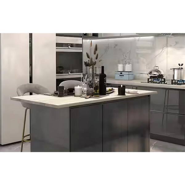 Interbuild 6.2 ft. L x 36 in. D, Acacia Butcher Block Island Countertop, Finished in Organic White with Square Edge