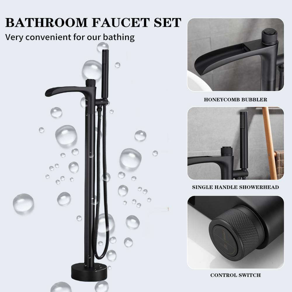 Matte Black Freestanding Tub Filler Faucet with Handheld Shower