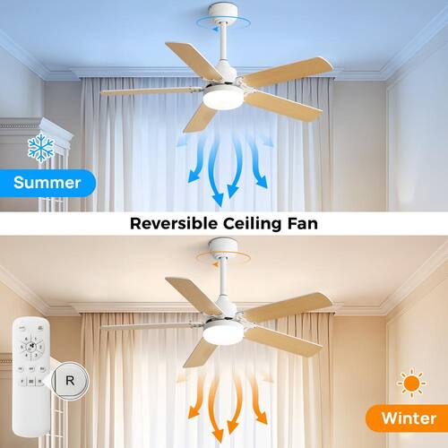3.5 ft. Modern Ceiling Fan With 3 Color Dimmable Light 5 Blades Remote Control Reversible DC Motor-WHITE Lighting