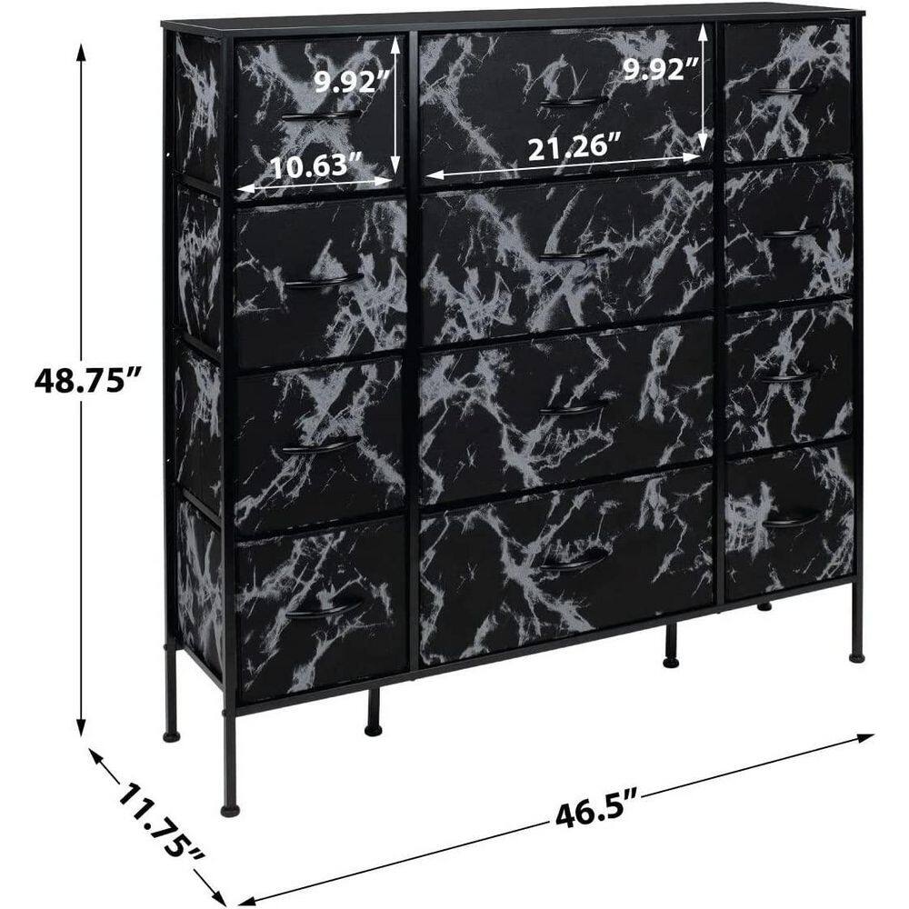 Sleek Black Marble 12-Drawer Vertical Nursery Dresser with Soft Close
