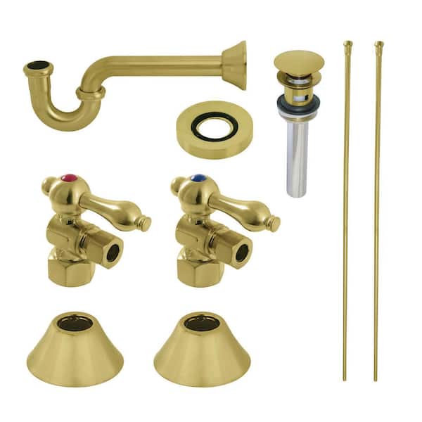 Kingston Brass Trimscape Modern Plumbing Sink Trim Kit 1-1/4 in. Brass with P- Trap and Overflow Drain in Brushed Brass