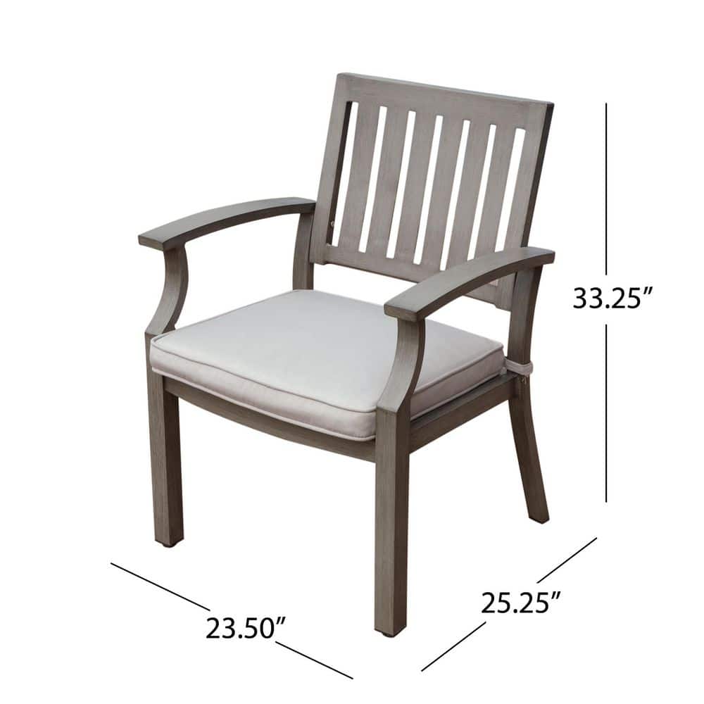Gray Aluminum Outdoor Dining Armchair with Silver Cushions