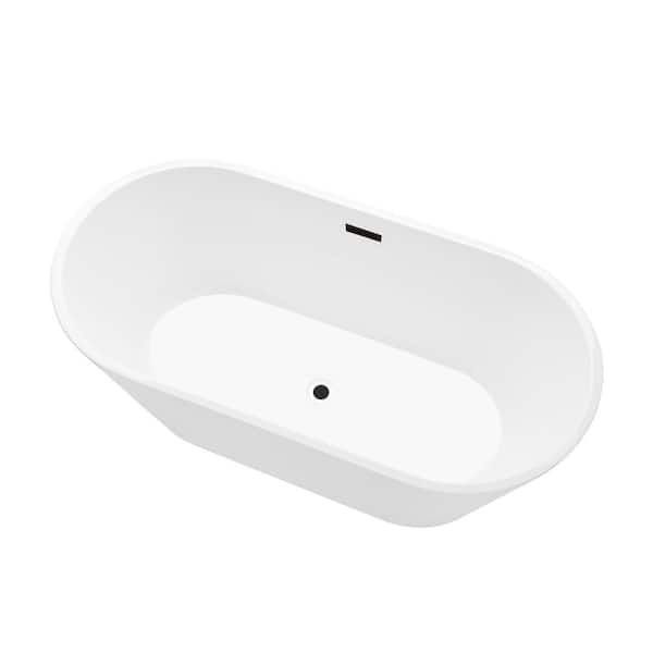 Vanity Art Domme 67 in. Acrylic Flatbottom Freestanding Non-Slip Bathtub in White/Oil Rubbed Bronze