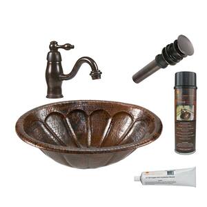 All-in-One Oval Sunburst Self Rimming Hammered Copper Bathroom Sink in Oil Rubbed Bronze