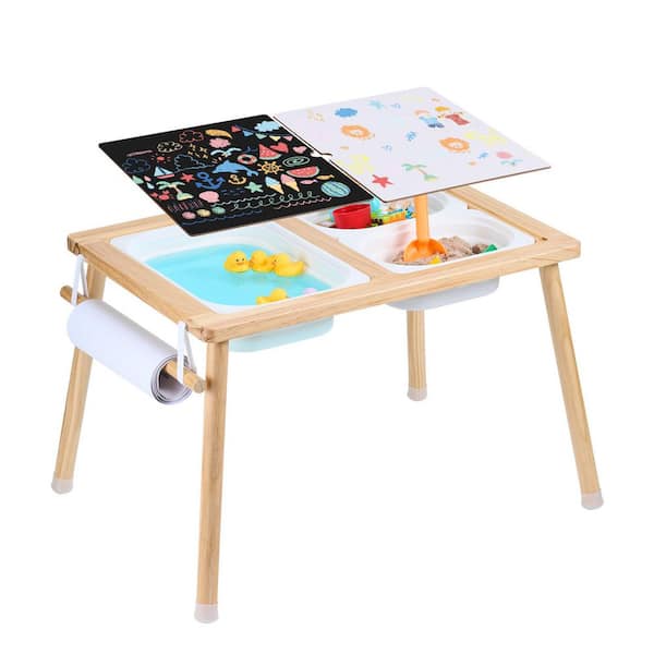 Sensory Table for Toddlers, Kids Activity Table with 3 Foldable Storage Bins and Paper Roll Holder, Gift for Boys Girls