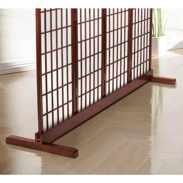 Walnut 4-Panel Room Divider Stand