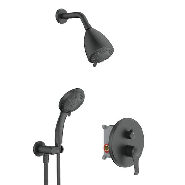 Unbranded Single Handle 9-Spray Patterns 2 Showerheads Shower Faucet Set 1.8 GPM with High Pressure Hand Shower in Matte Black