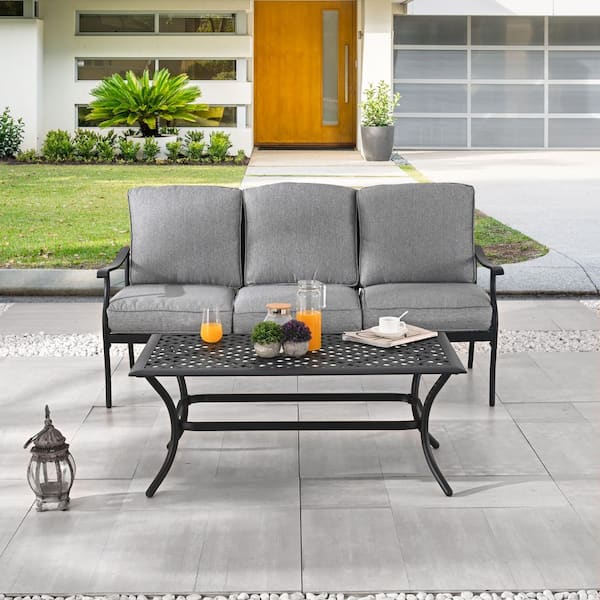 2-Piece Metal Outdoor Conversation Set with Gray Cushions