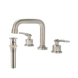 8 in. Widespread 2-Handle Bathroom Faucet with Drain Kit Included in Brushed Nickel