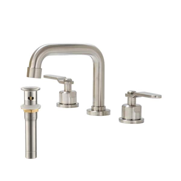 CASAINC 8 in. Widespread 2-Handle Bathroom Faucet with Drain Kit Included in Brushed Nickel