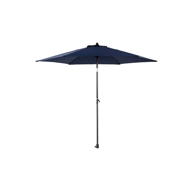 Unbranded 9 ft. Steel Market Patio Umbrella in Navy Blue with Push Button Tilt and Crank, 6 Sturdy Ribs for Backyard, Poolside
