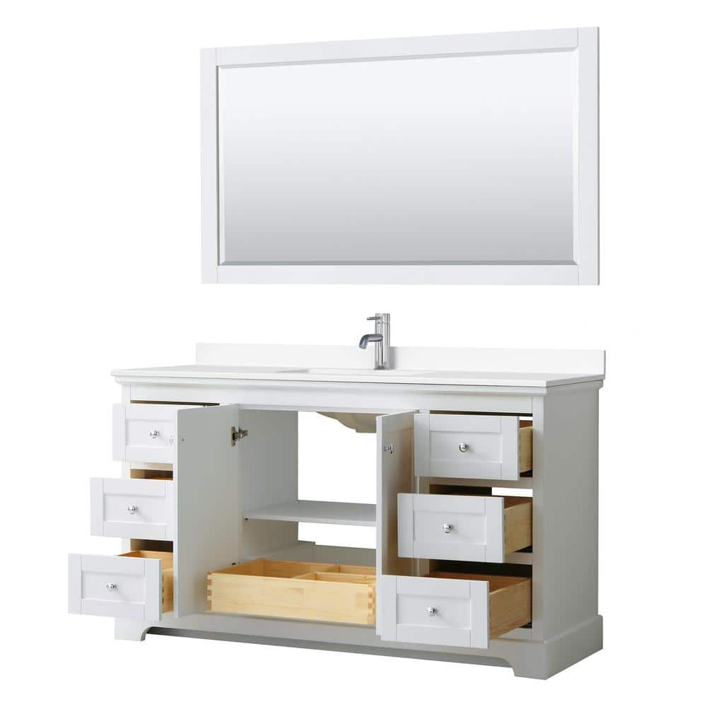 Avery 60'' White Single Bathroom Vanity with Marble Top