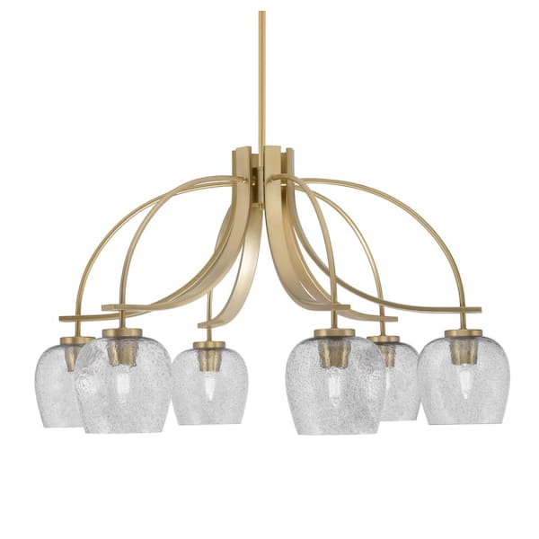 Unbranded Olympia 17.75 in. 6-Light New Age Brass Downlight Chandelier Smoke Bubble Glass Shade