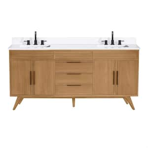 Taylor 73 in. Double Sink Natural Teak Bath Vanity with White Quartz Top (Assembled)