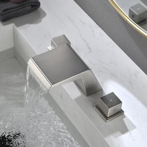 8 in. Widespread Double Handles Water Saving Design Center Waterfall Bathroom Faucet in Brushed Nickel