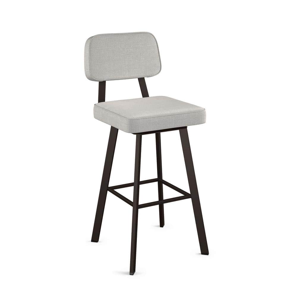 Amisco Clarkson Pale Gray Upholstered Swivel Bar Stool with Dark Brown Metal Base