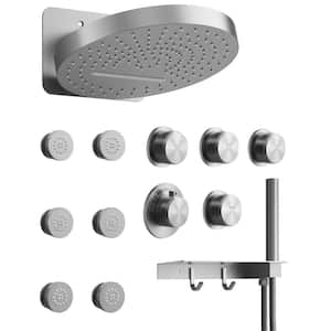 15-Spray Patterns 12.6 in. Dual Shower Head Wall Mount Fixed Shower Head in Brushed Nickel (Valve Included)