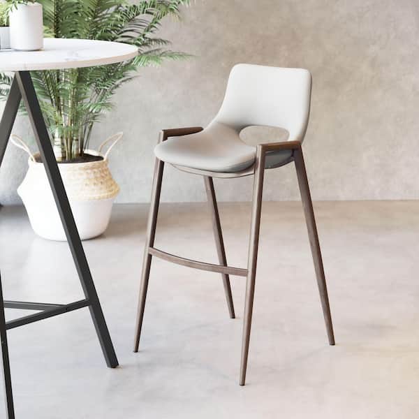 Desi Beige High Back Metal Bar Height (28-33 in.) Bar Stool