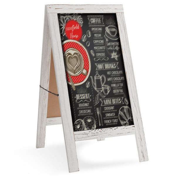 Casafield 40 in.x 20 in. A Frame Chalkboard Sign, Double-Sided Magnetic Menu Board, Whitewash