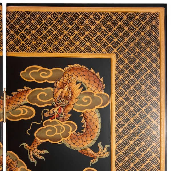 World Menagerie Dragon Couple Wood Relief Panel Wall Décor