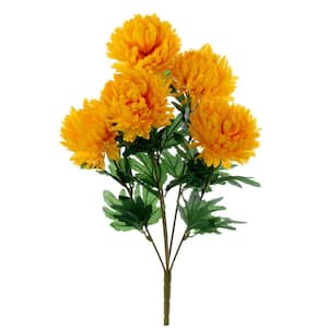 23 in. Marigold Yellow Artificial Mum Bush Floral Arrangement