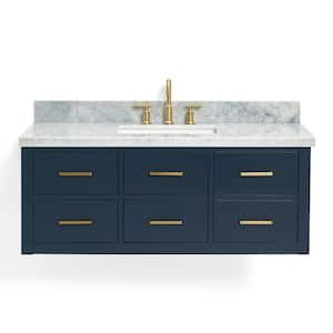 Hutton 49 in. W x 22 in. D x 19.6 in. H Bath Vanity in Midnight Blue with Carrara White Marble Top